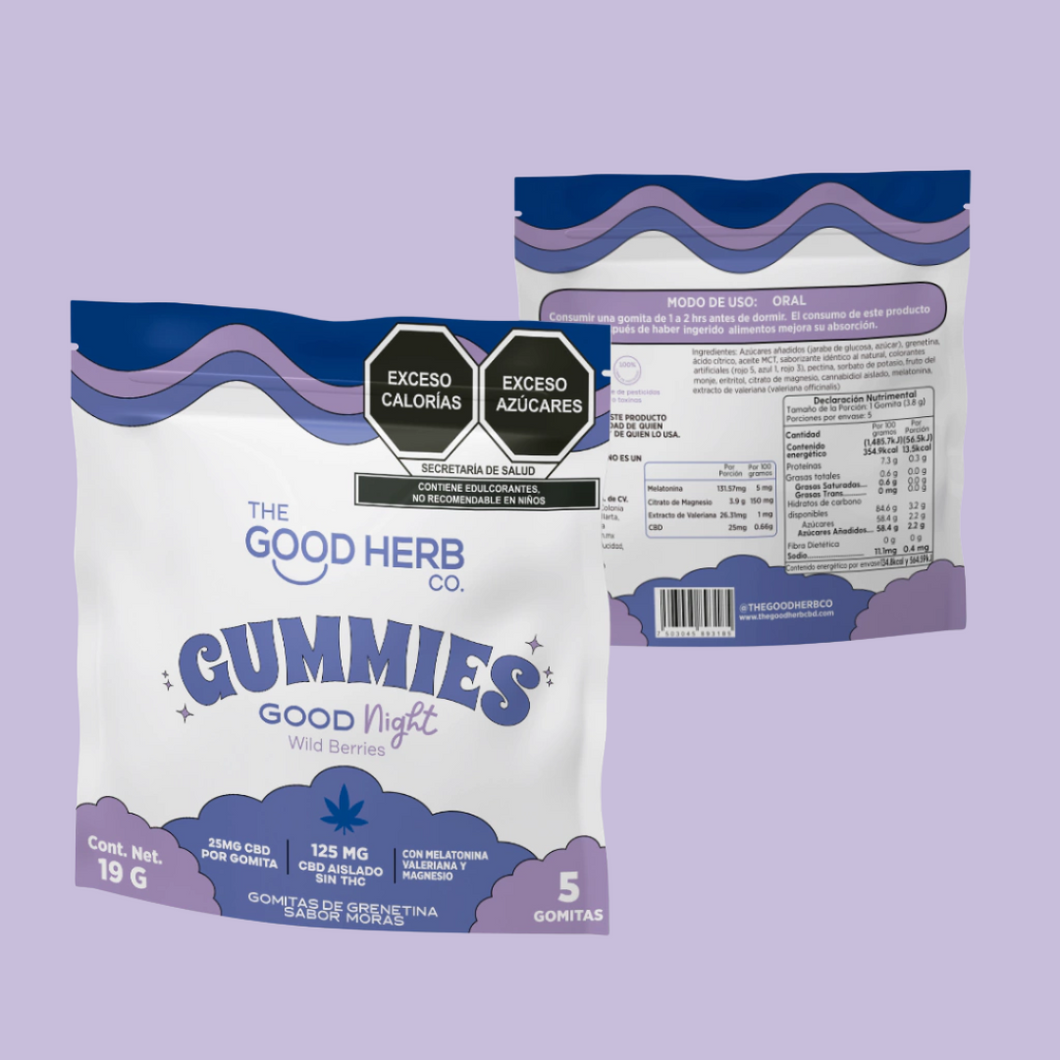 The Good Herb | Good Night Gummies | 5 gomitas | 25 mg/pza | Wild Berries
